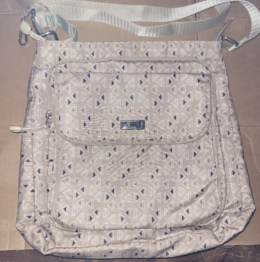 E.T.A. Brand Travel bag.  Beige With Triangle Design W/adjustable Strap.